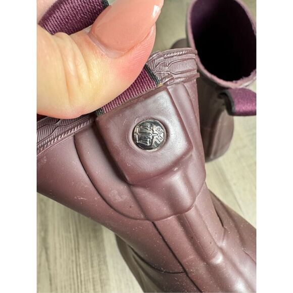 HUNTER Refined Low Heel Ankle Matt Boot Oxblood Size 5 Rainboots - Picture 7 of 10